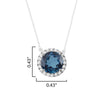 Sterling Silver 2.00Ct Natural London Blue Topaz and White Topaz Halo Pendant