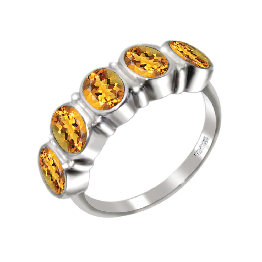 Sterling Silver 2.20Ct Natural Citrine Five Stone Ring