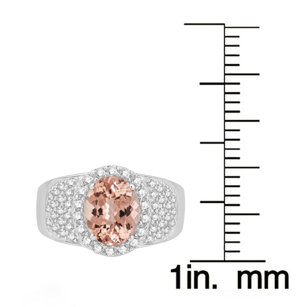 Sterling Silver 2.25ct Morganite and Natural White Topaz Halo Ring