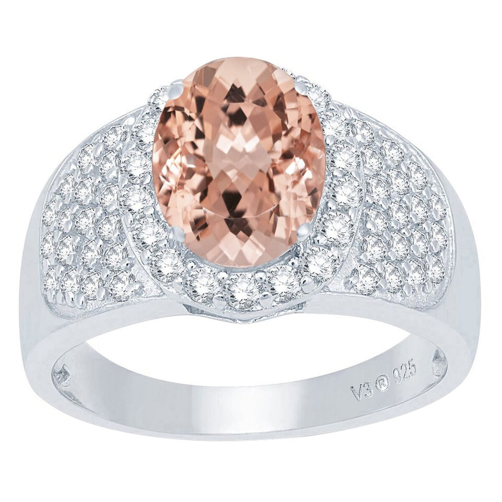 Sterling Silver 2.25ct Morganite and Natural White Topaz Halo Ring