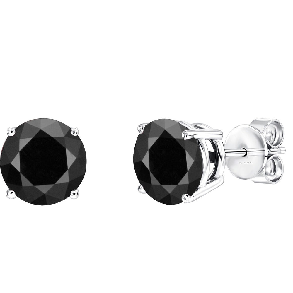 Sterling Silver 2.50 CTTW Natural Black Diamond Stud Earrings