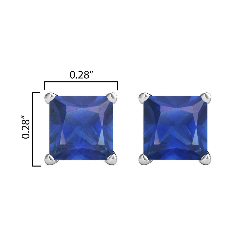 Sterling Silver 2.50CT Blue Sapphire Square Stud Earrings