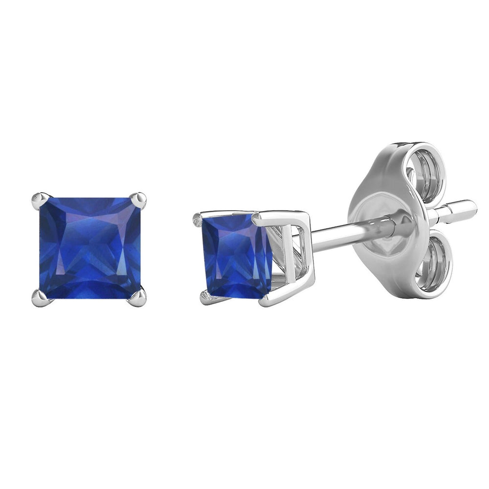 Sterling Silver 2.50CT Blue Sapphire Square Stud Earrings