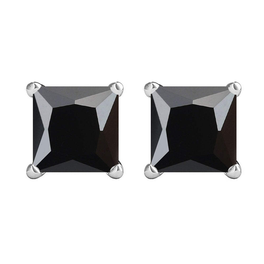 Sterling Silver 2.75Ct Natural Black Spinel Square Stud Earrings