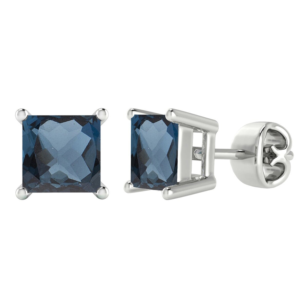 Sterling Silver 2.75Ct Natural London Blue Topaz Stud Earrings