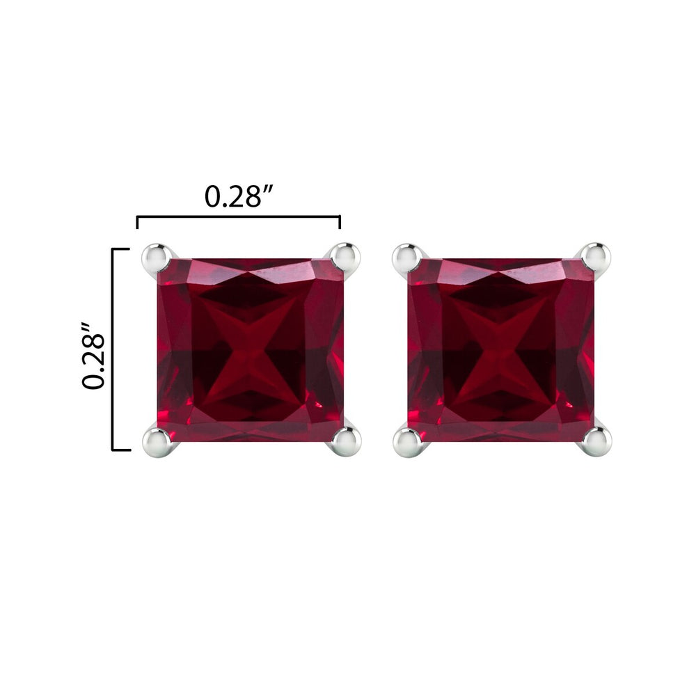 Sterling Silver 3.00ct Ruby Square Stud Earrings