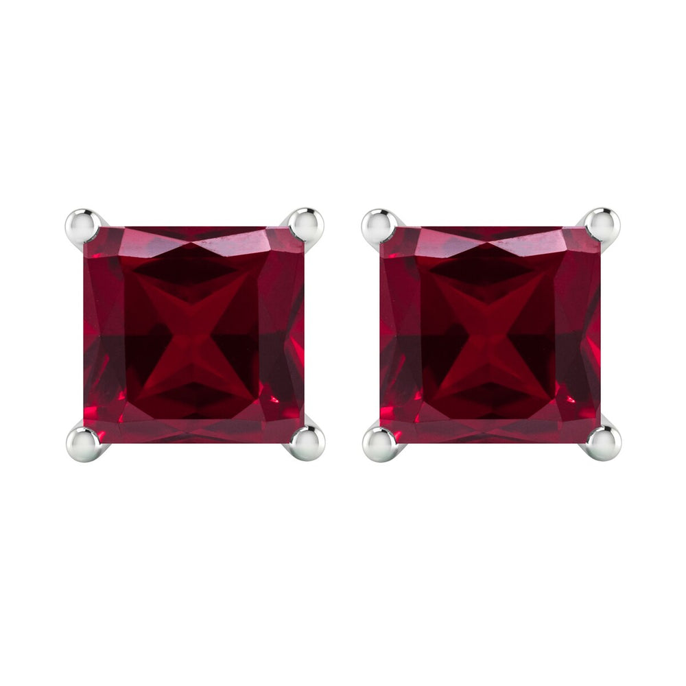 Sterling Silver 3.00ct Ruby Square Stud Earrings