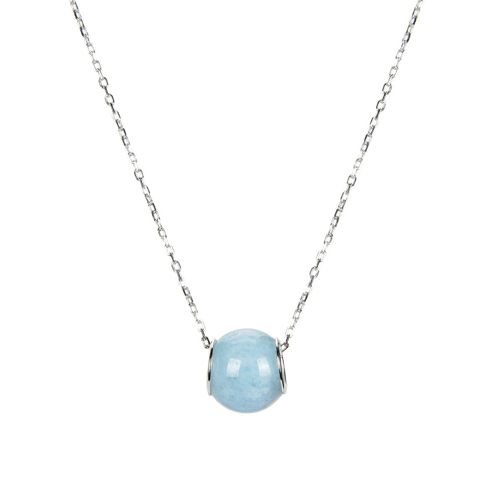 Sterling Silver 3.10Ct Aquamarine Single Bead Necklace