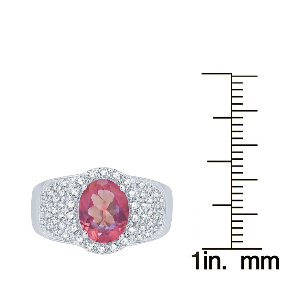 Sterling Silver 3.40Ct Pink Topaz and Natural White Topaz Halo Ring