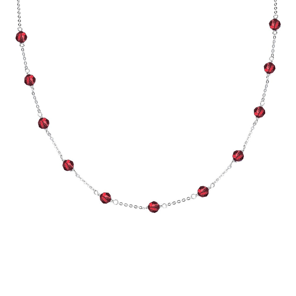 Sterling Silver 3.75ct Garnet Station Necklace with 16" Chain and 2" Extention