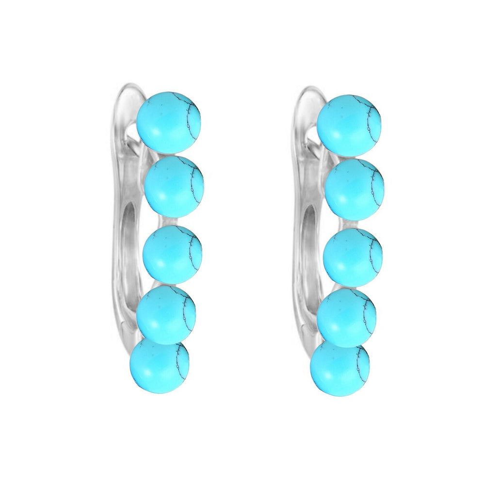 Sterling Silver 5MM Turquoise Hoop Earrings