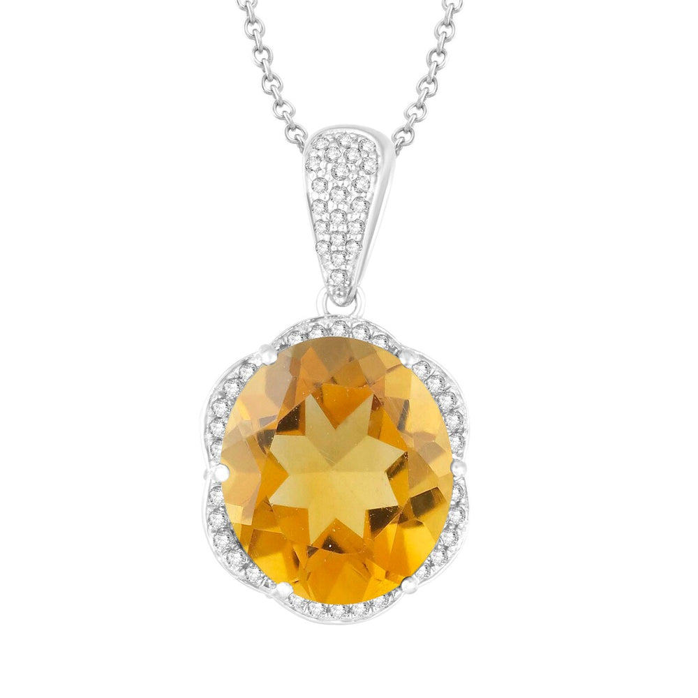 Sterling Silver 8.60CT Natural Citrine and White Topaz Flower Pendant