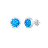 Sterling Silver 9mm Blue Lab Opal Circular Stud Earrings