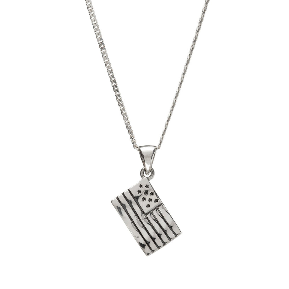 Sterling Silver American Flag Pendant Necklace - White