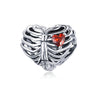 Sterling Silver Anatomical Heart Red Cubic Zirconia Charm