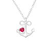 Sterling Silver Anchor Infinity Pendant Necklace with Ruby Red Heart Cubic Zirconia - White