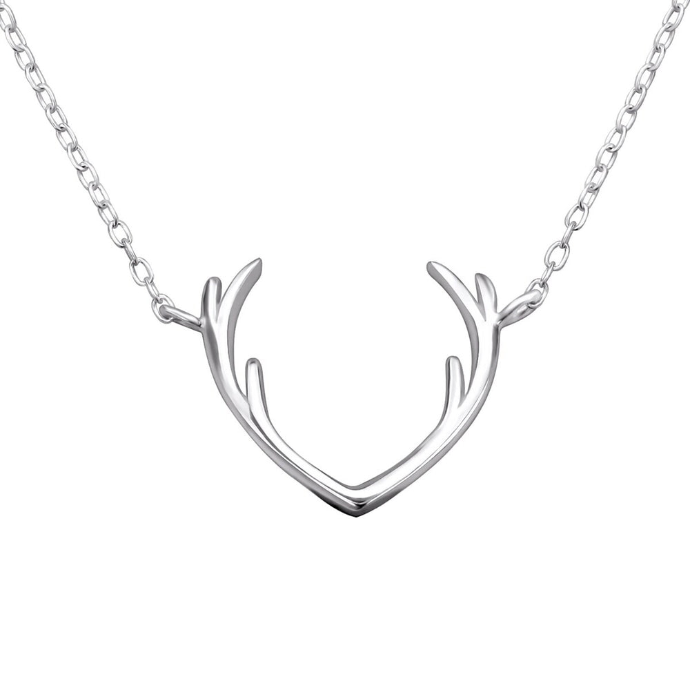 Sterling Silver Antlers Pendant Necklace - White