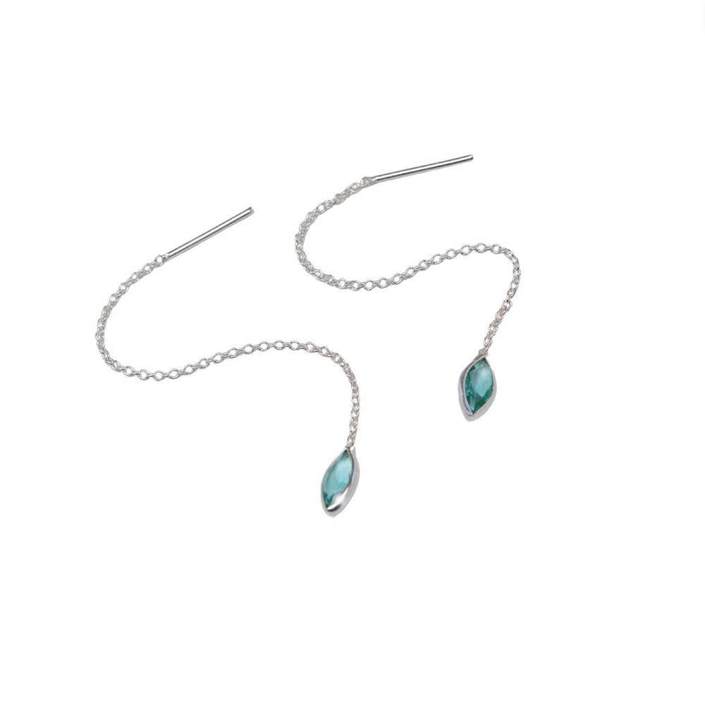 Sterling Silver Aqua Cubic Zirconia Marquis Threader Earrings