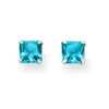 Sterling Silver Aqua Cubic Zirconia Square Prong Set Stud Earrings