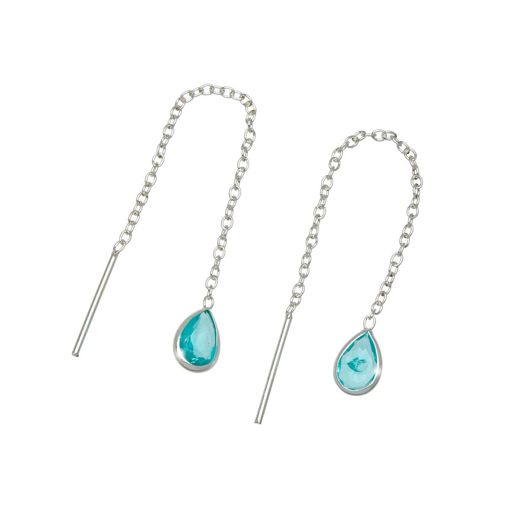 Sterling Silver Aqua Cubic Zirconia Teardrop Threader Earrings