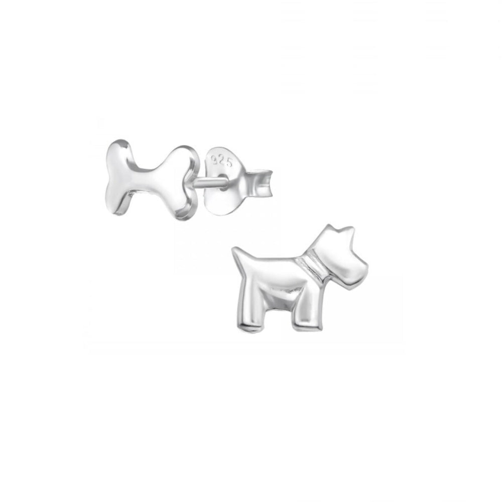 Sterling Silver Asymmetrical Dog And Bone Stud Earrings