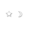 Sterling Silver Asymmetrical Moon Star Stud Earrings