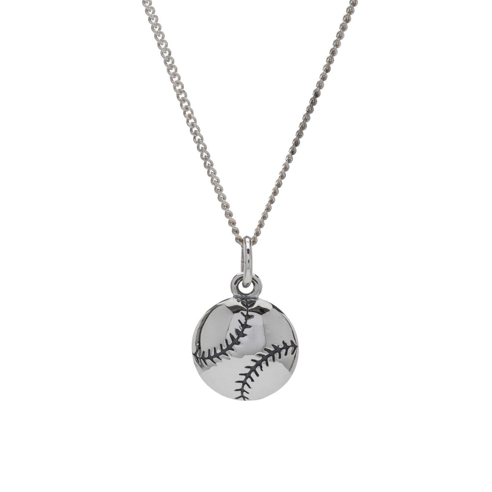 Sterling Silver Baseball Pendant Necklace - White