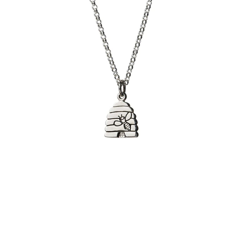 Sterling Silver Bee Hive Pendant Necklace - White