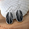 Sterling Silver Big Oval Onyx Radiating Line Earring