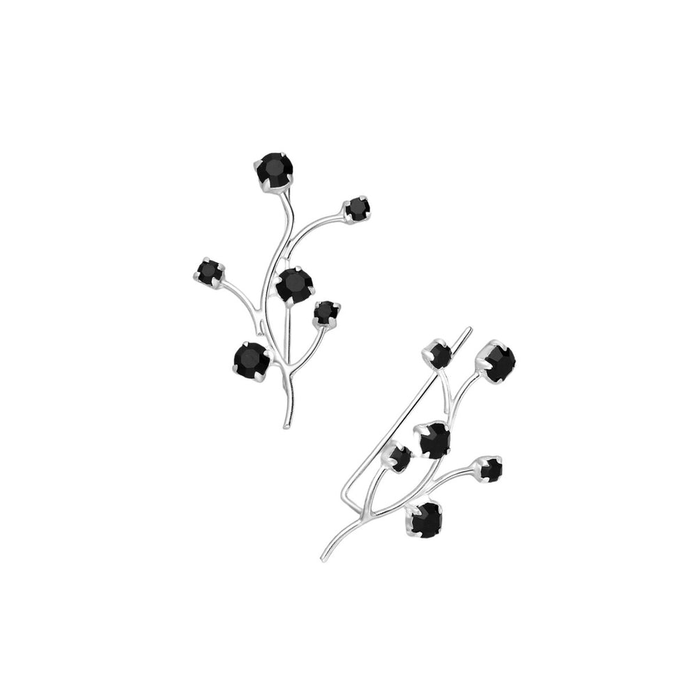 Sterling Silver Black Cubic Zirconia Branch Threader Earrings