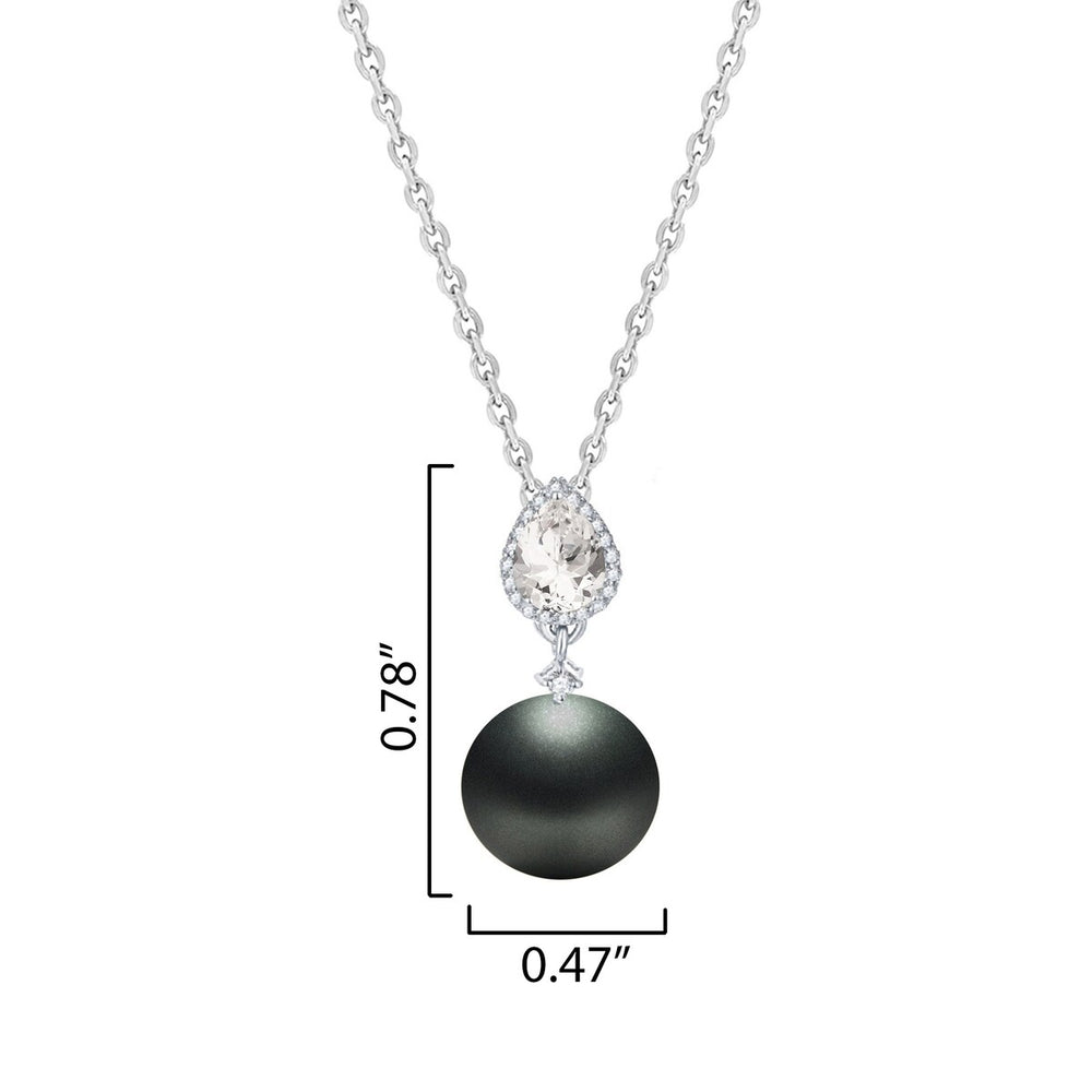 Sterling Silver Black Shell Pearl and White Topaz Drop Pendant