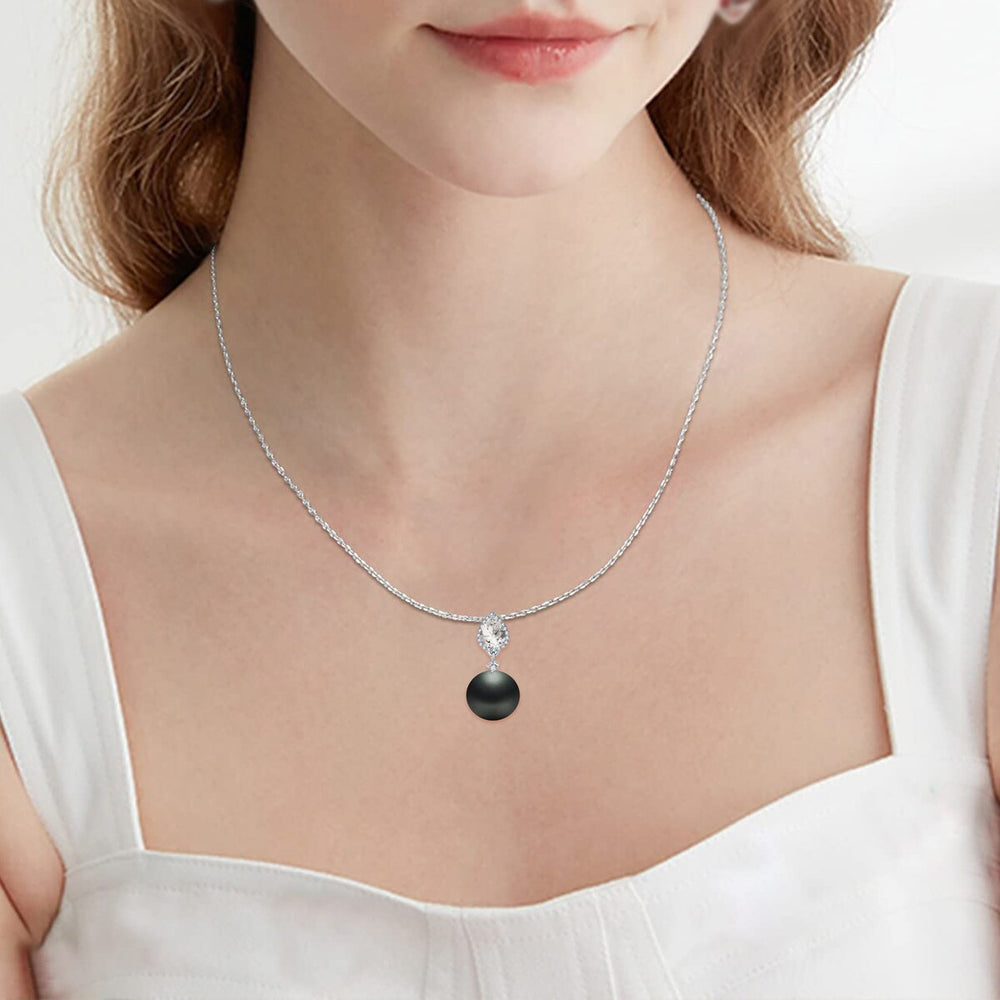 Sterling Silver Black Shell Pearl and White Topaz Drop Pendant