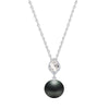 Sterling Silver Black Shell Pearl and White Topaz Drop Pendant