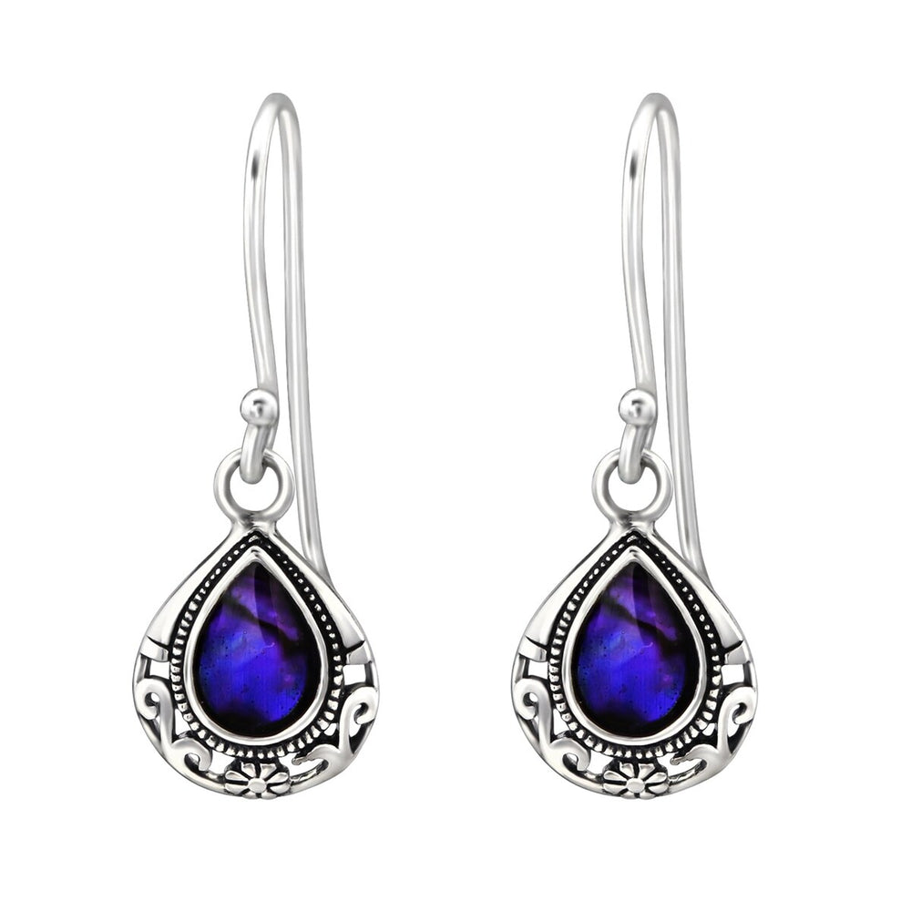 Sterling Silver Blue Abalone Teardrop Drop Earrings