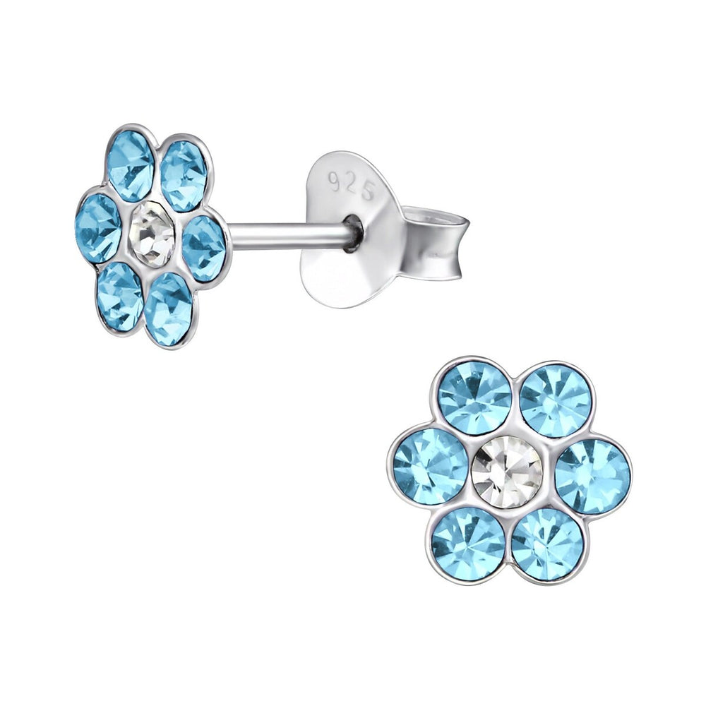 Sterling Silver Blue Crystal Flower Children