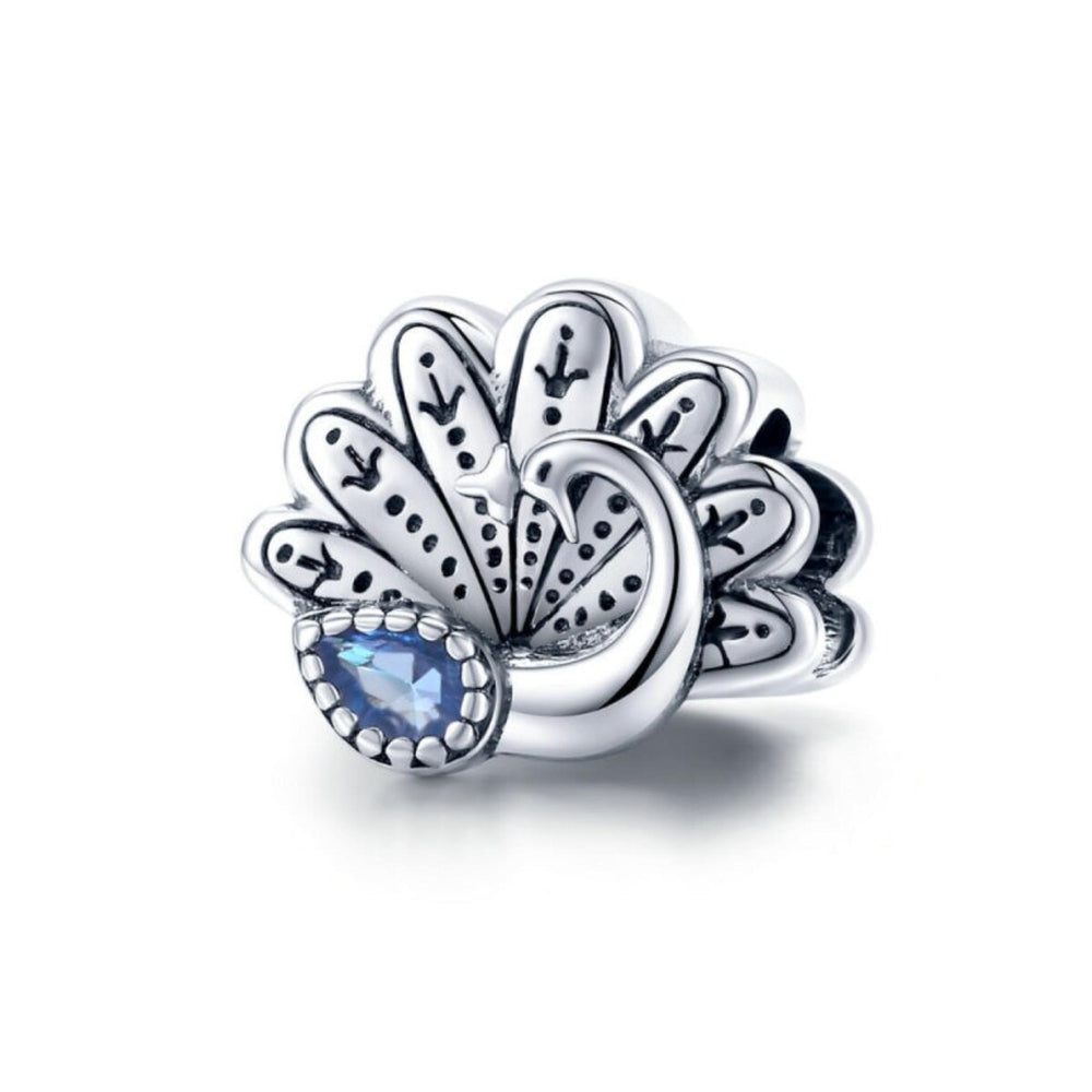 Sterling Silver Blue Cubic Zirconia Peacock Charm