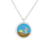 Sterling Silver Blue Desert Cactus Circular Pendant Necklace - White