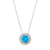 Sterling Silver Blue Lab Opal Cubic Zirconia Halo Pendant Necklace