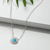 Sterling Silver Blue Lab Opal Cubic Zirconia Halo Pendant Necklace - White