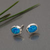 Sterling Silver Blue Lab Opal Oval Stud Earrings