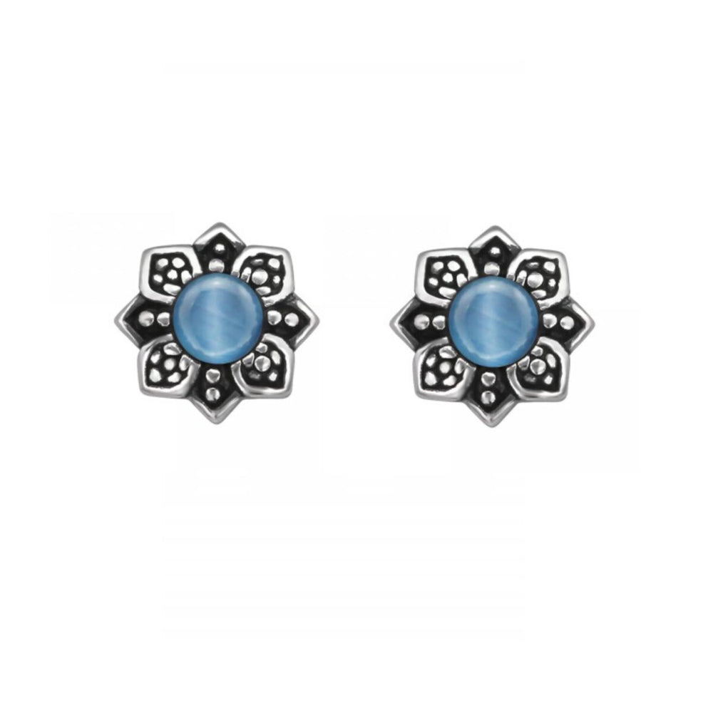 Sterling Silver Blue Mandala Stud Earrings