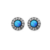 Sterling Silver Blue Opal Circular Stud Earrings