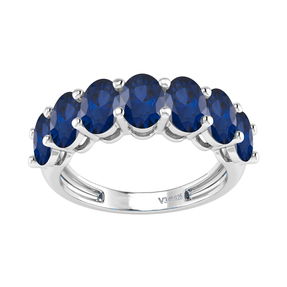 Sterling Silver Blue Sapphire 7 Stone Band Ring