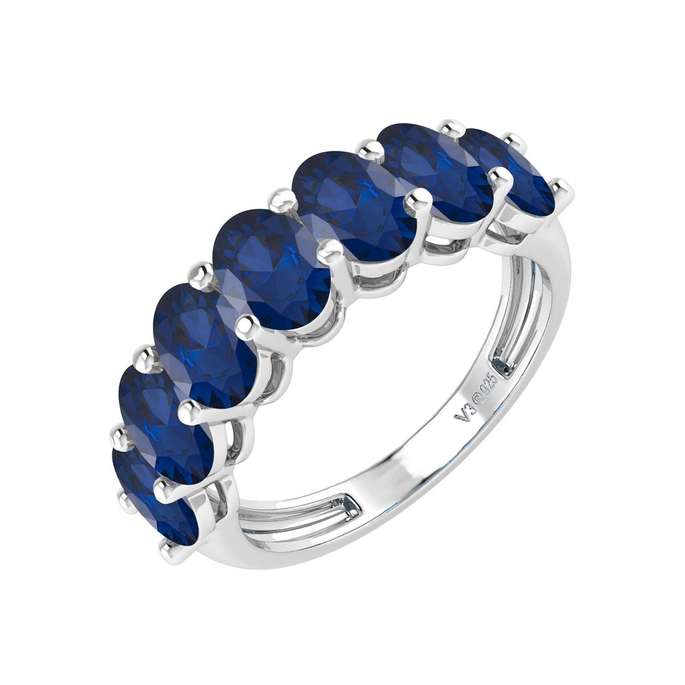 Sterling Silver Blue Sapphire 7 Stone Band Ring