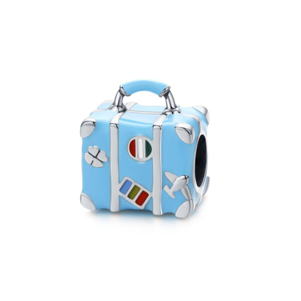 Sterling Silver Blue Suitcase Travel Lover Charm Bead