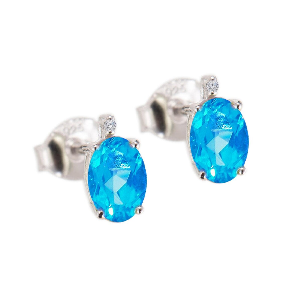 Sterling Silver Blue Topaz and White Diamond Stud Earrings