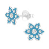 Sterling Silver Blue & Clear CZ Snowflake Dainty Stud Earrings