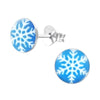 Sterling Silver Blue & White Circular Snowflake Dainty Stud Earrings