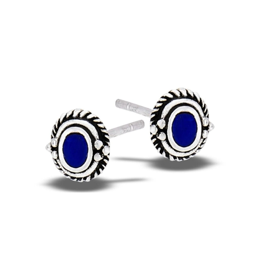 Sterling Silver Braided Stud Earrings with Synthetic Lapis