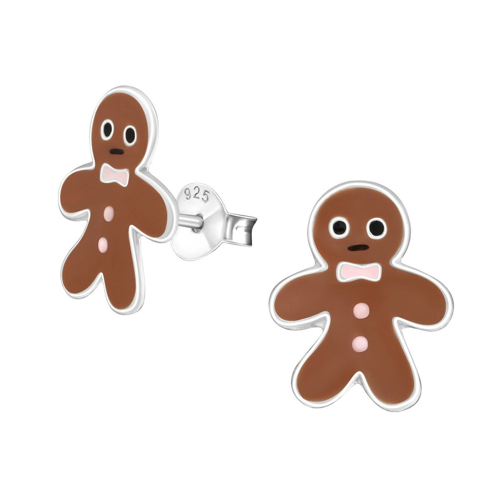 Sterling Silver Brown Gingerbread Men Dainty Stud Earrings